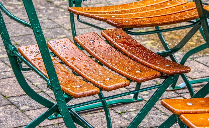 Outdoor furniture after a downpour