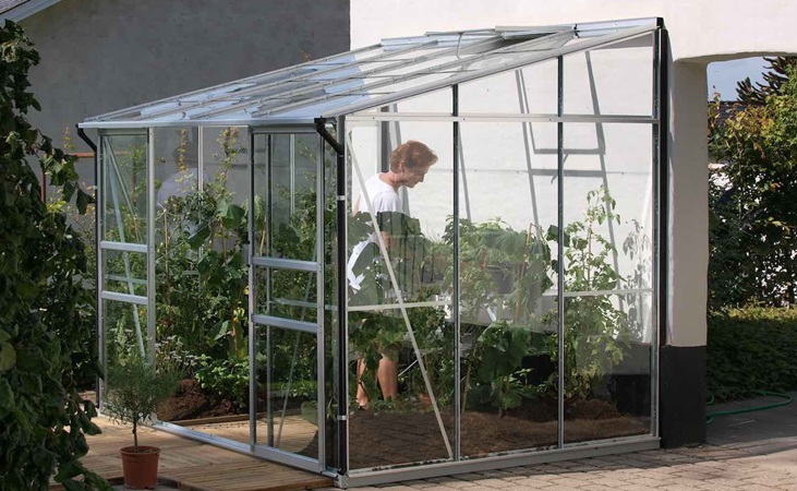 working in a wall-mounted Vitavia greenhouse